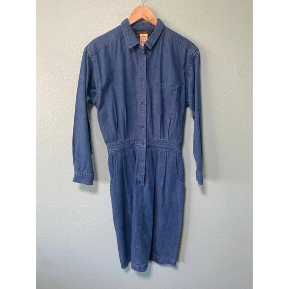 NWT Eddie Bauer Women's Vintage Denim Cotton Button Shirt Midi Dress Size Medium - Picture 1 of 12